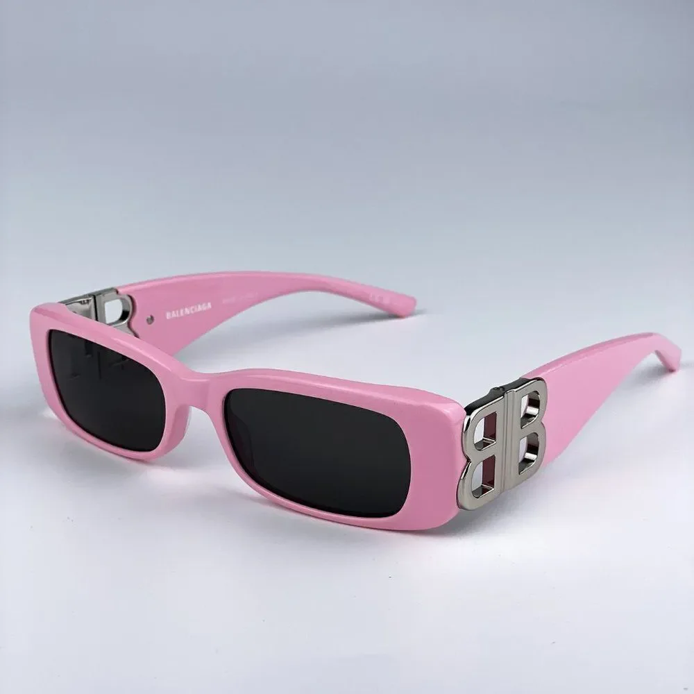 NEW Balenciaga BB0096S 012 Pink Silver Logo Grey Rectangle Unisex Sunglasses - Picture 8 of 13